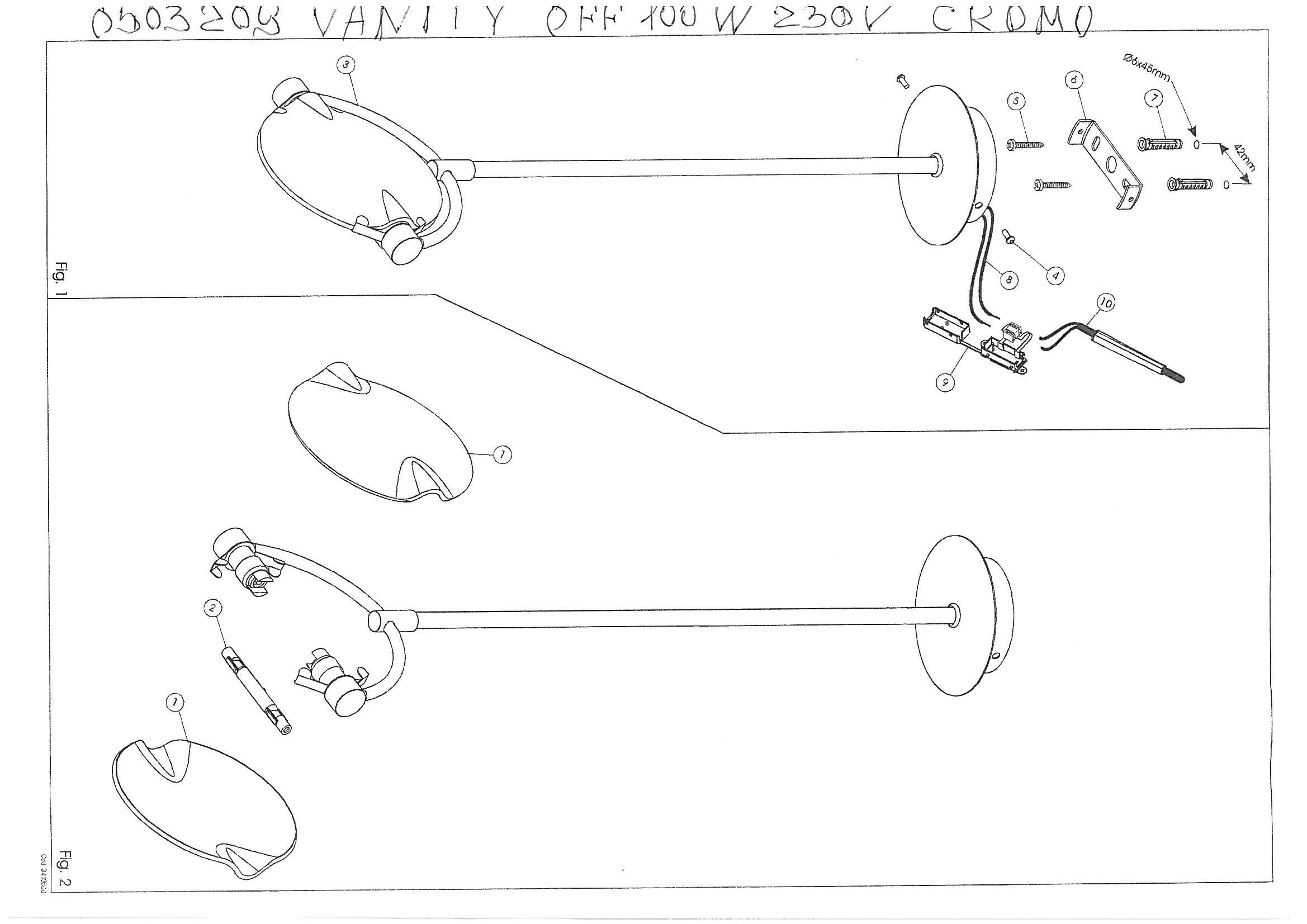 Галогенный светильник Vanity off, 100Вт, 220В кабель 2000мм хром, 160х16х662мм