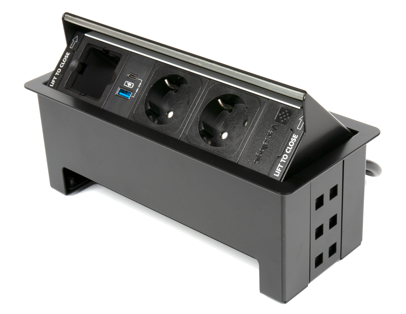Блок розеток VersaNet 2.0 (2*220 + USB Charger A+C + пустой модуль), кабель GST18 0,2м черный