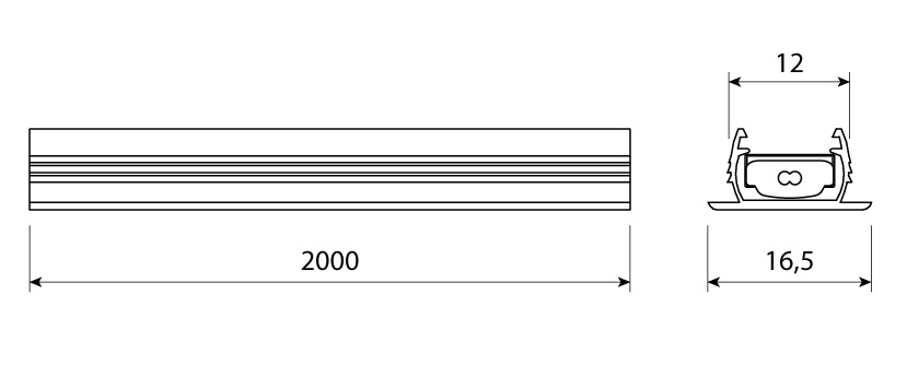 Светильник светодиодный String Limit, Flexiled 2м, 9,6 Вт, 12В, экран, выкл.с датч.откр., тр-р 2000х16,5х8мм