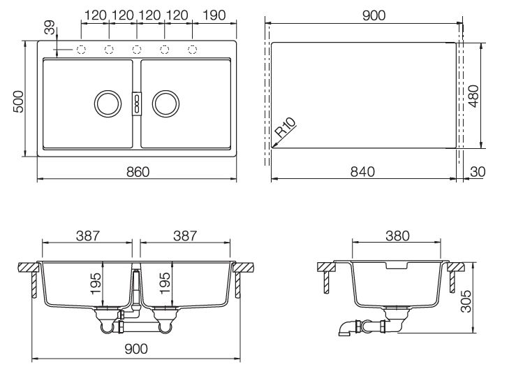 Мойка  Horizont 90 (N-200) Cristadur 860х500 пуро