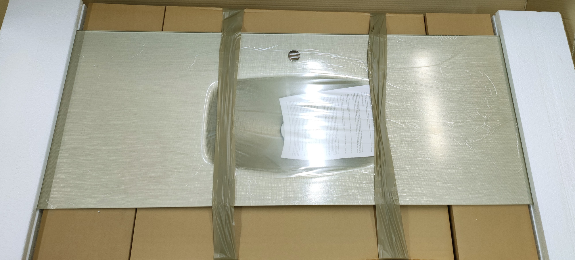Модуль-раковина, стекло 10 мм, LM08 (сетка), серый беж. 1504*503*10