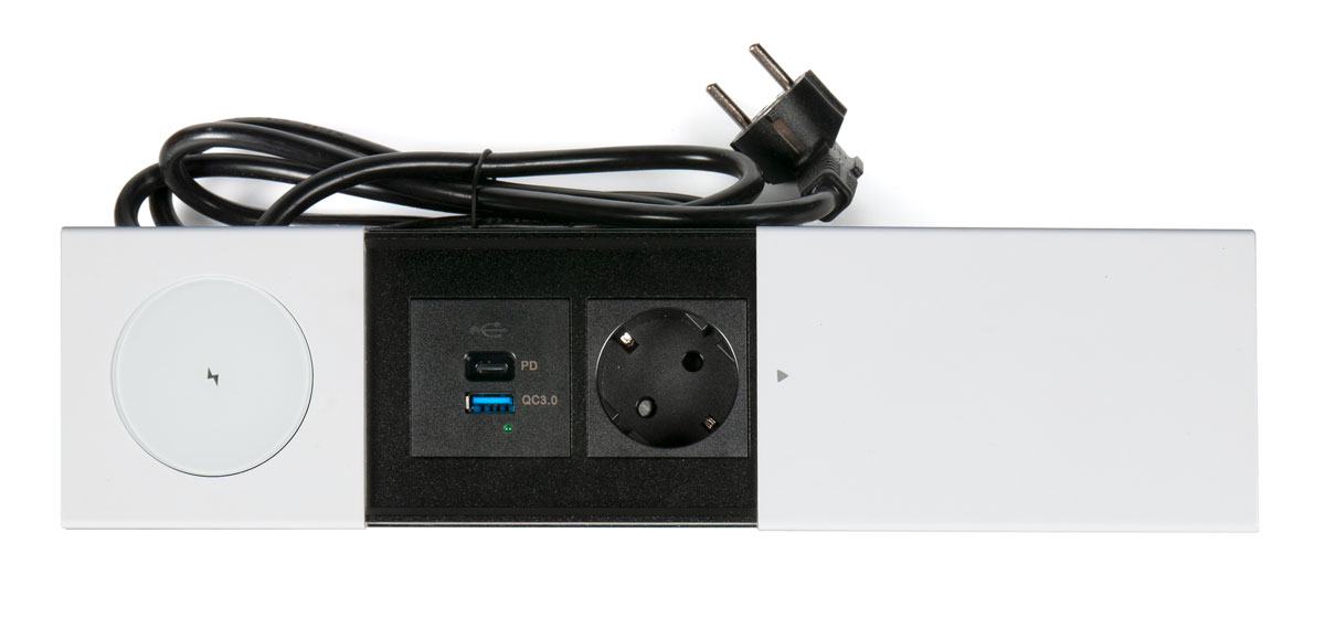 Розеточный блок Glide 2.0 с QI зарядкой (1 эл.роз  + USB зарядка А+С) + кабель 2м белый