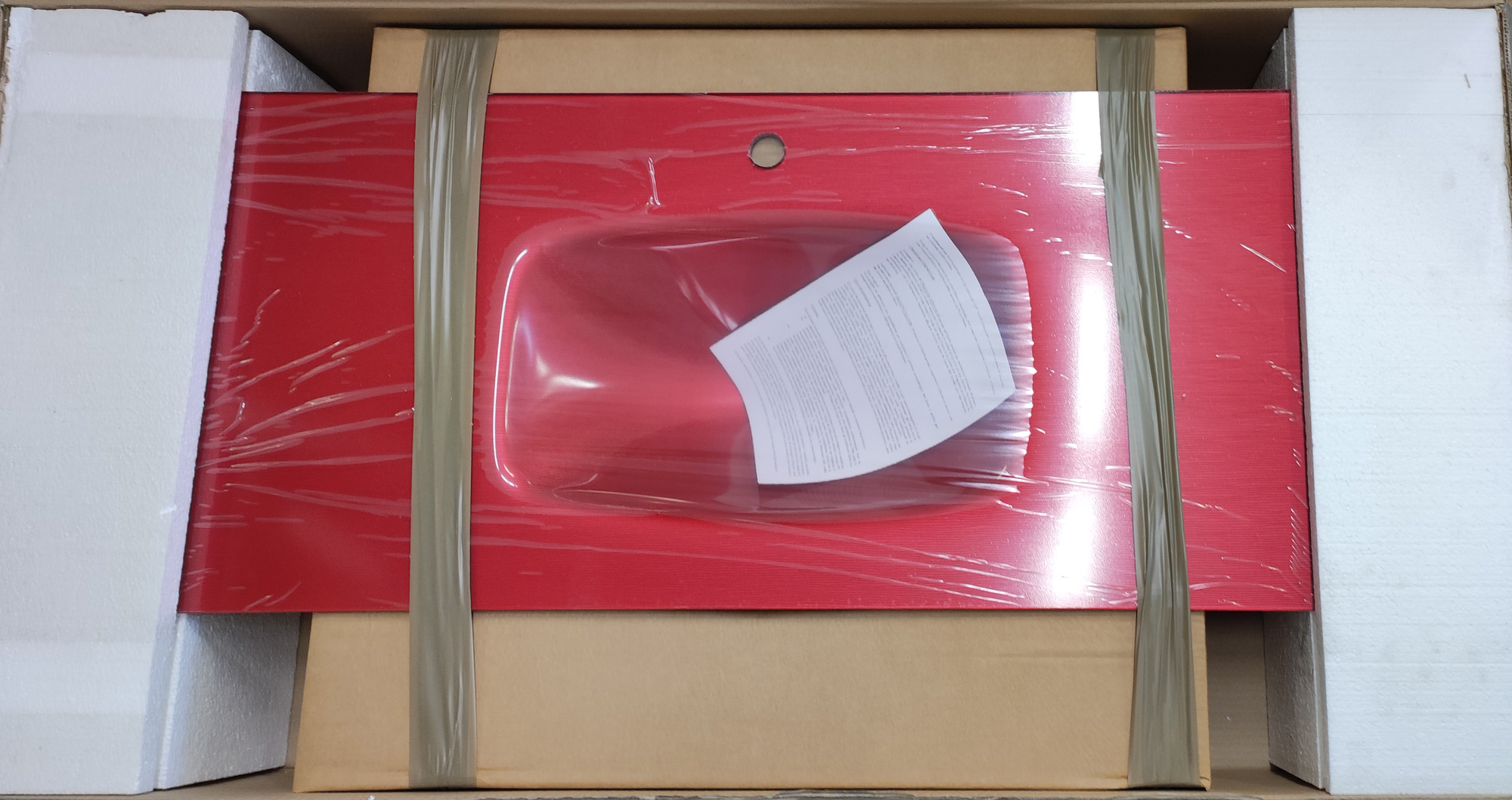 Модуль-раковина, стекло 10 мм, OM11 (волны), красный 1204*503*10